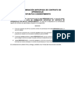 Acta de Terminación Anticipada de Contrato de Aprendizaje