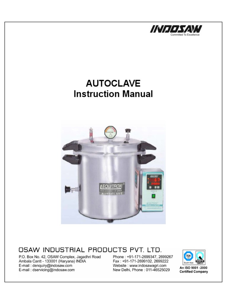 Instruction Manual. Autoclave PDF PDF Sterilization (Microbiology
