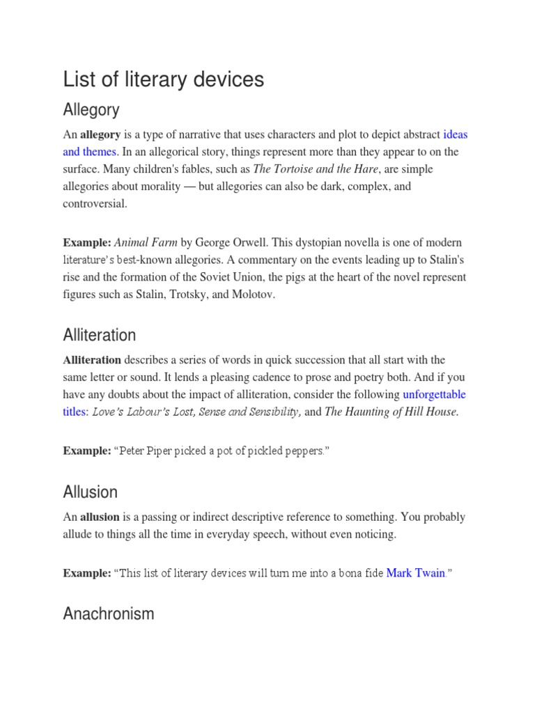 List of Literary Devices | PDF | Allegory | Anthropomorphism