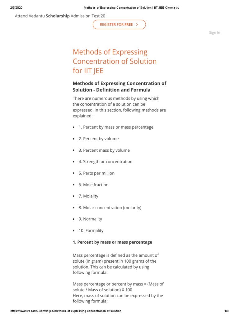 Methods of Expressing Concentration of Solution - IIT JEE Chemistry ...