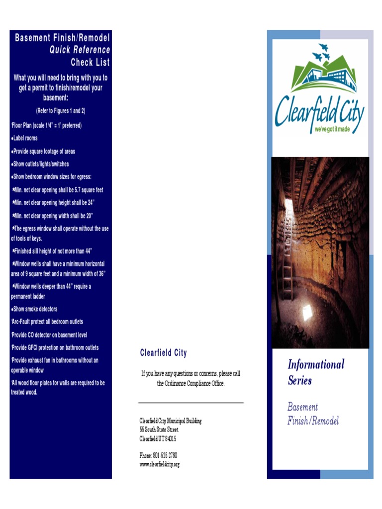 Requirements for Obtaining a Basement Finish/Remodel Permit in Clearfield City, Utah A Quick