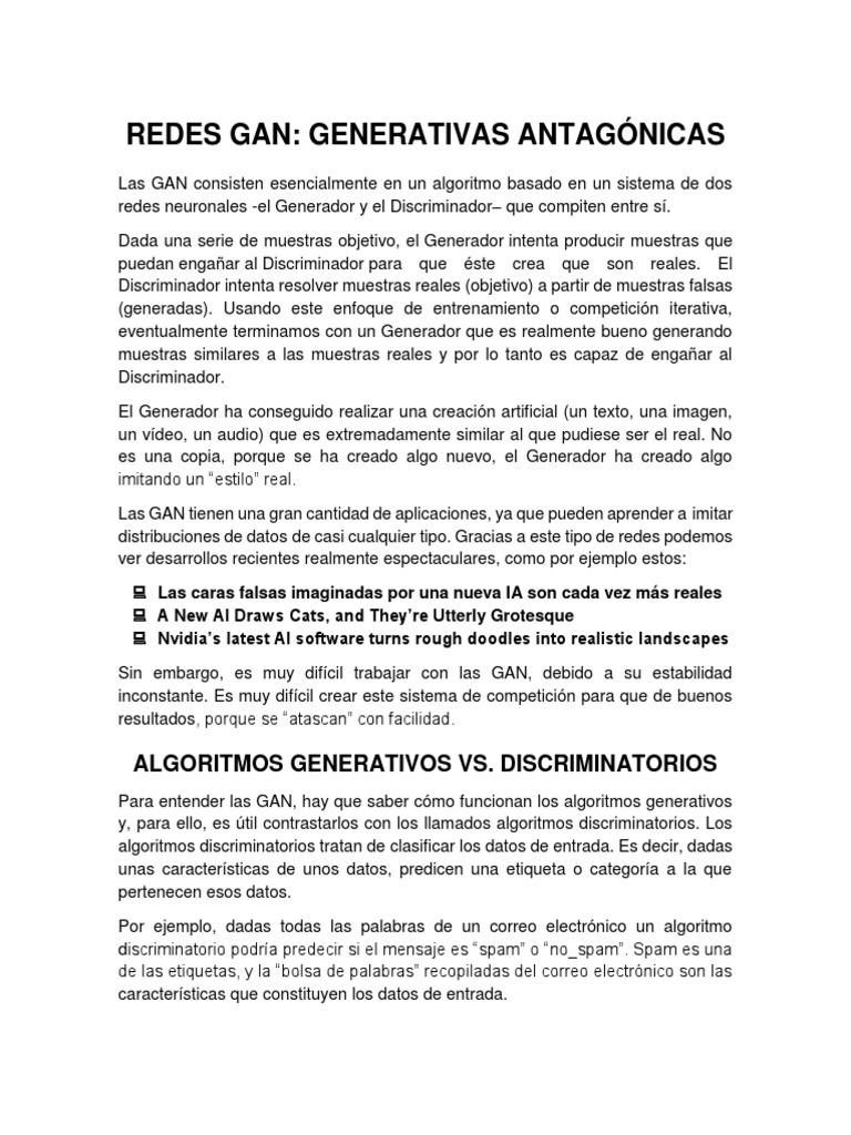 Redes GAN: Generación y Desafíos | PDF | Inteligencia artificial ...