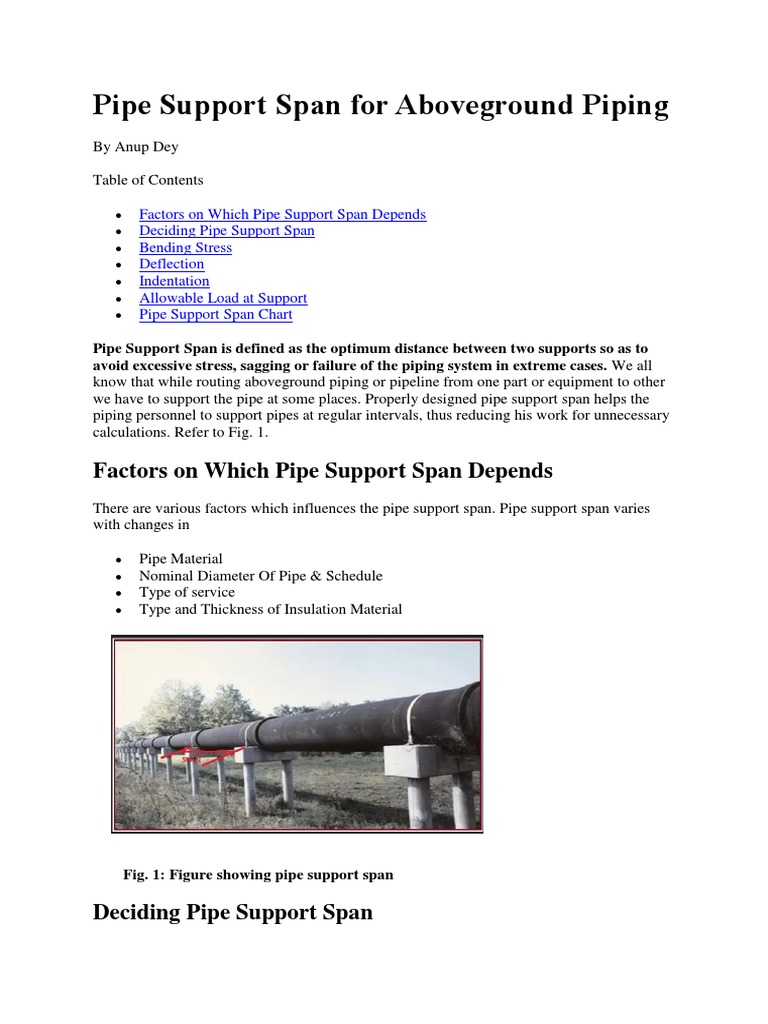 Pipe Support Span For Aboveground Piping PDF Pipe (Fluid Conveyance) Bending