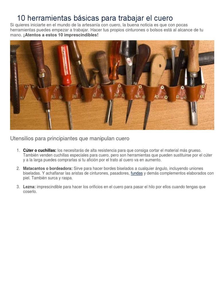 10 Herramientas Básicas para Trabajar El Cuero PDF Herramientas Cuero