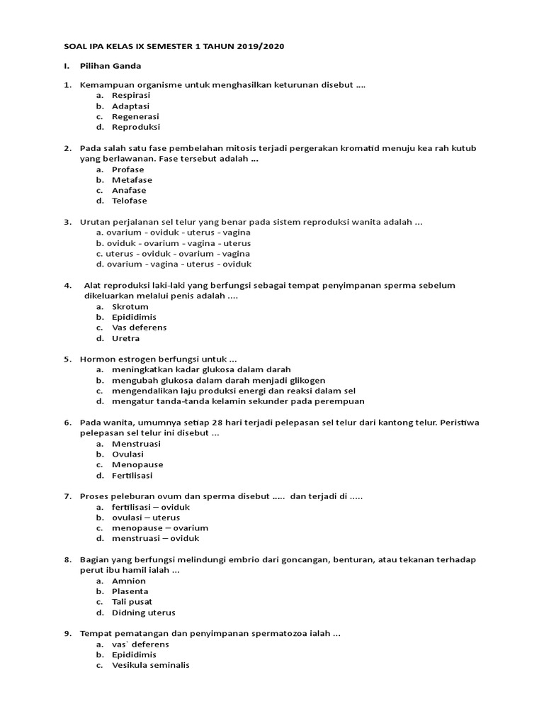 Soal Pas Ipa Kls 9 Smt Ganjil 1920