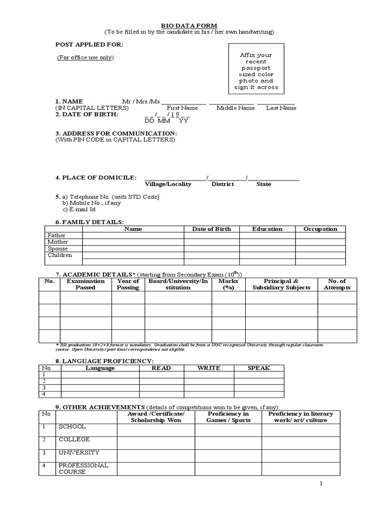 Bio Data Form PDF | PDF | Cognition | Learning