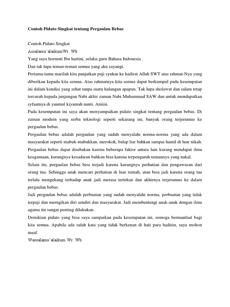 Contoh Pidato Singkat Tentang Pergaulan Bebas PDF