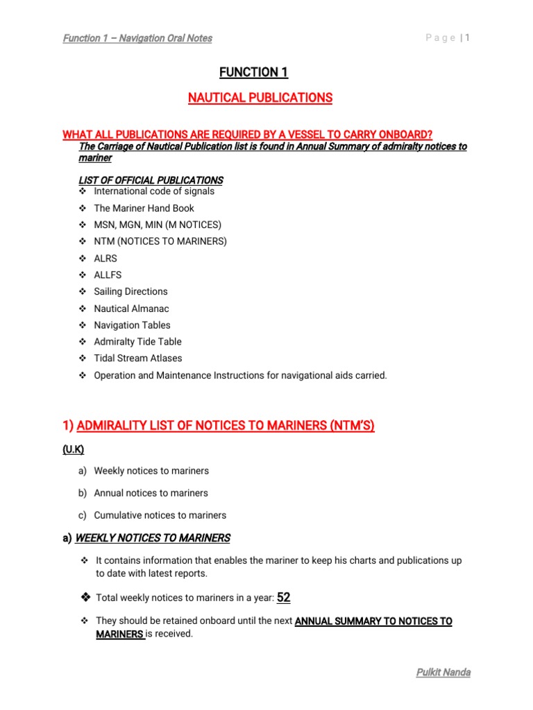 Required Nautical Publications Onboard | PDF