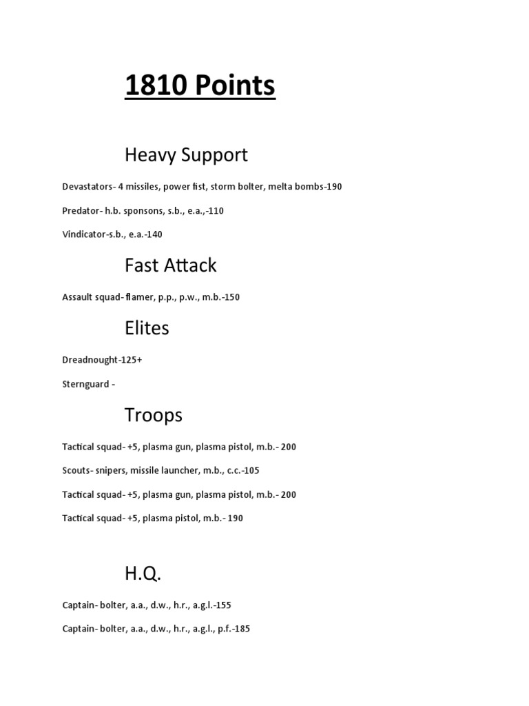 Imperial Fists Army List Breakdown | PDF
