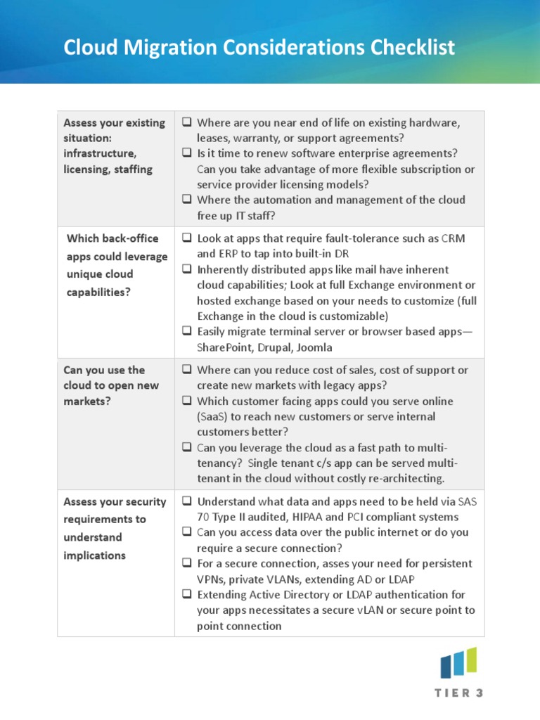 Cloud Migration Considerations Checklist PDF | PDF | Cloud Computing ...