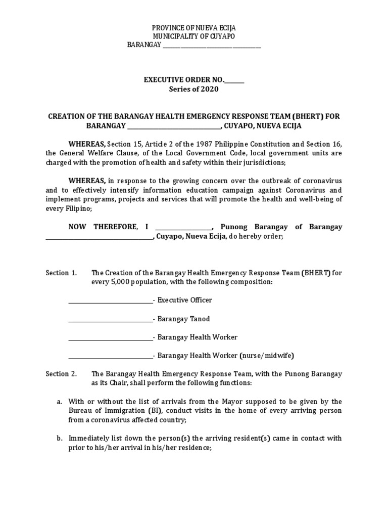 Executive Order BHERTs PDF Government Wellness