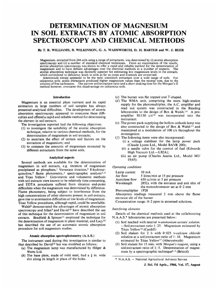Magnesium Determination in Soil Extracts | PDF | Absorption ...