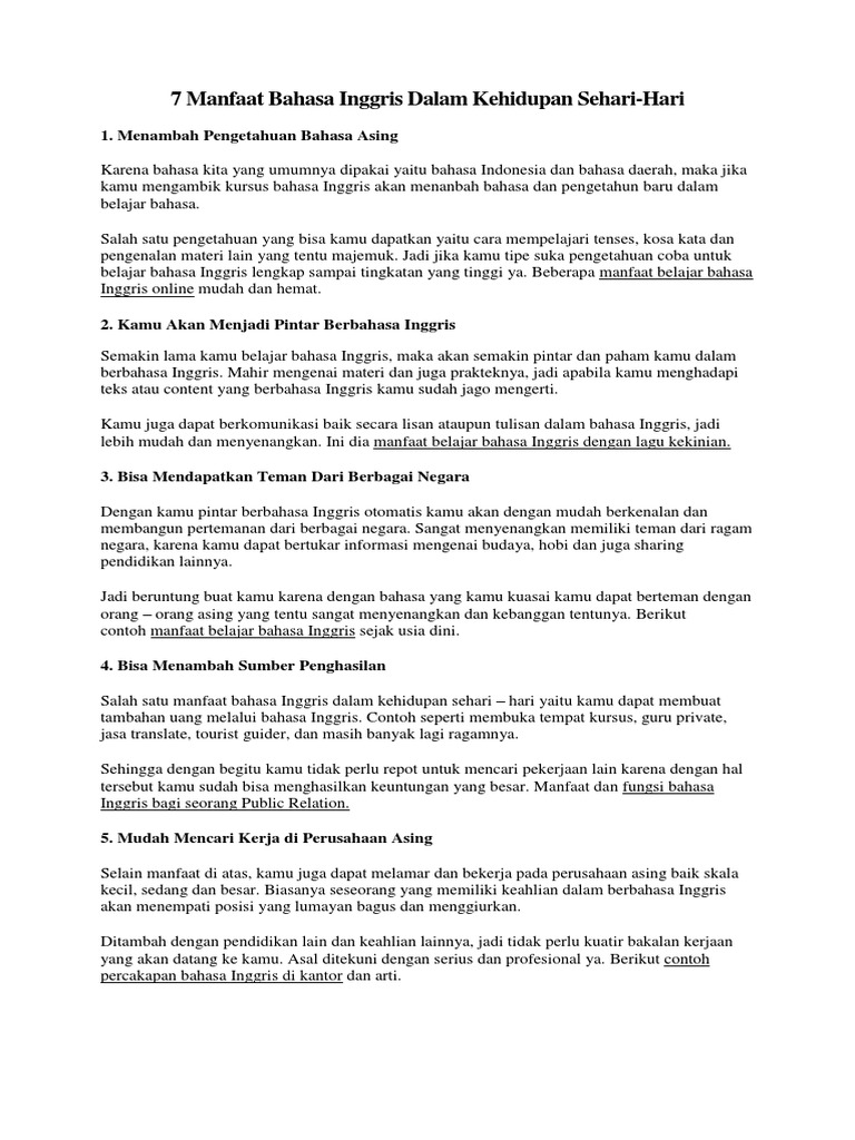 7 Manfaat Bahasa Inggris Dalam Kehidupan Sehari Pdf