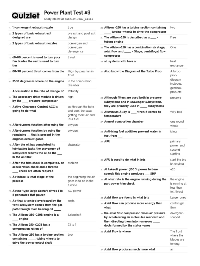 Quizlet PDF PDF Jet Engine Gas Turbine