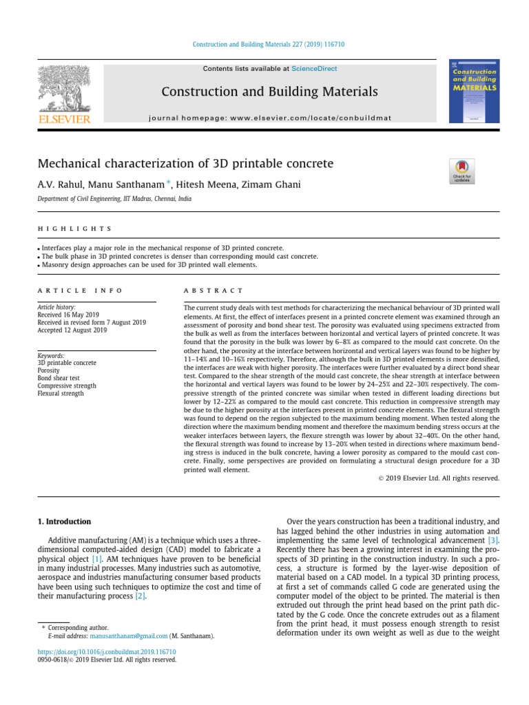 Mechanical Characterization of 3D Printed Concrete | PDF | 3 D Printing ...