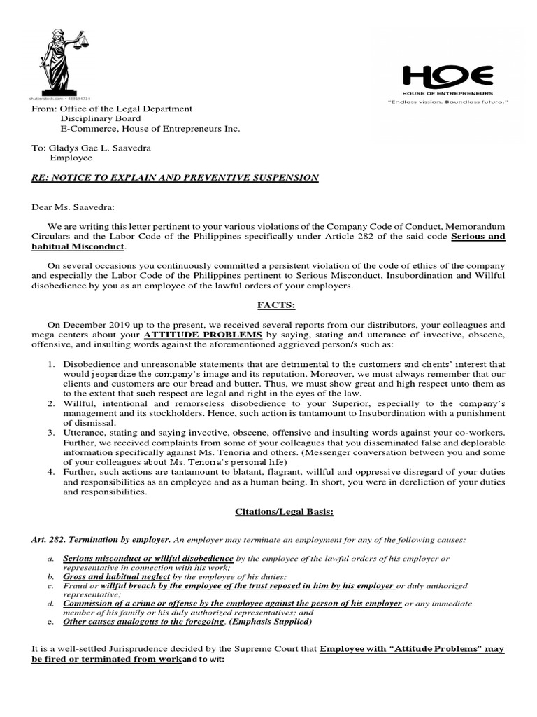 NTE and Preventive Suspension of Ms. Saavedra | PDF | Civil ...