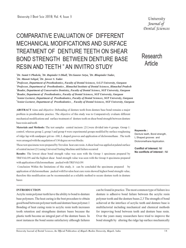 Comparative Evaluation of Different | PDF | Dentures | Human Tooth