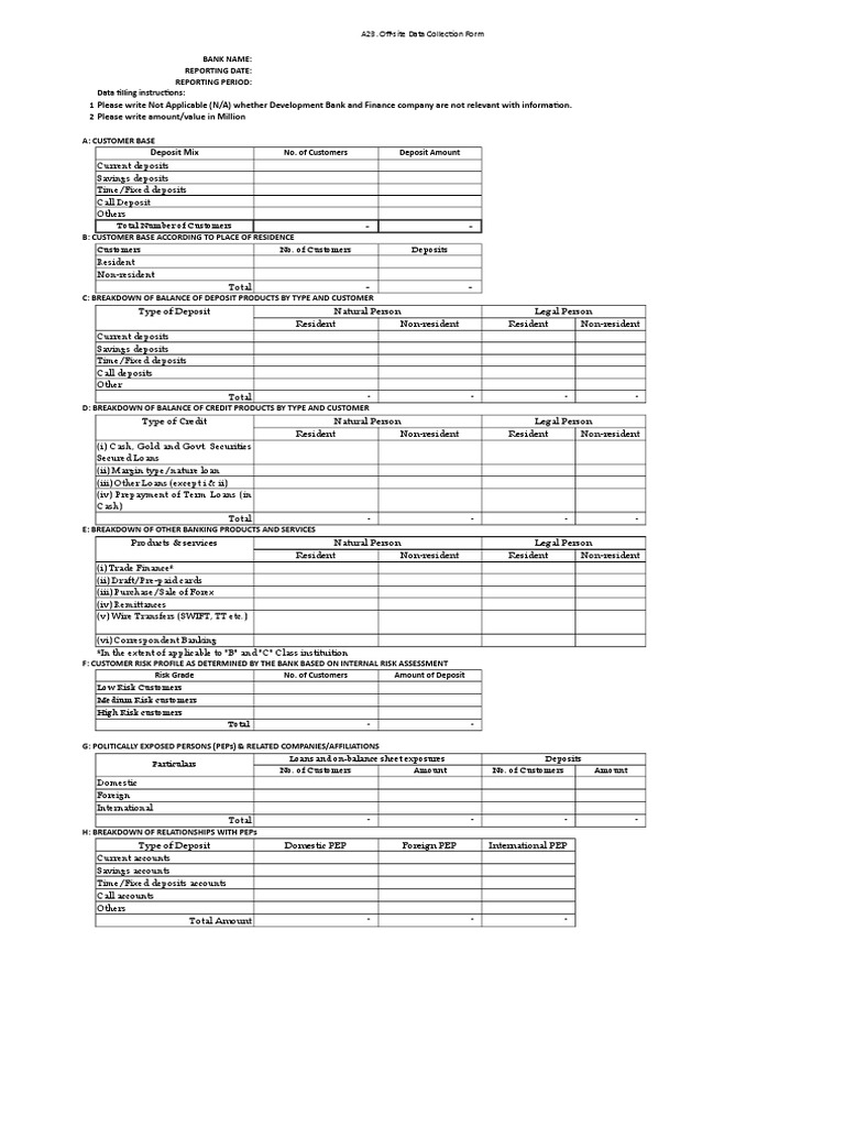 AML CFT Reporting Format - Offsite Data Collection Form | PDF | Deposit ...