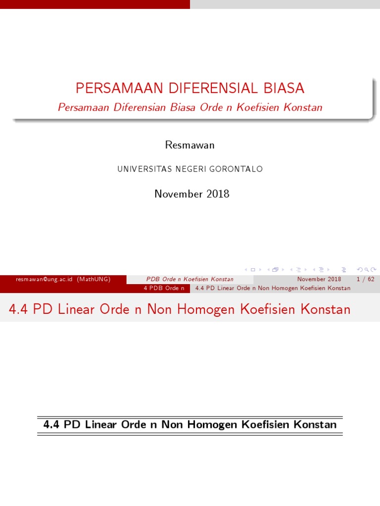 Resmawan PD Linear Orde N Non Homogen Koefisien Konstan | PDF