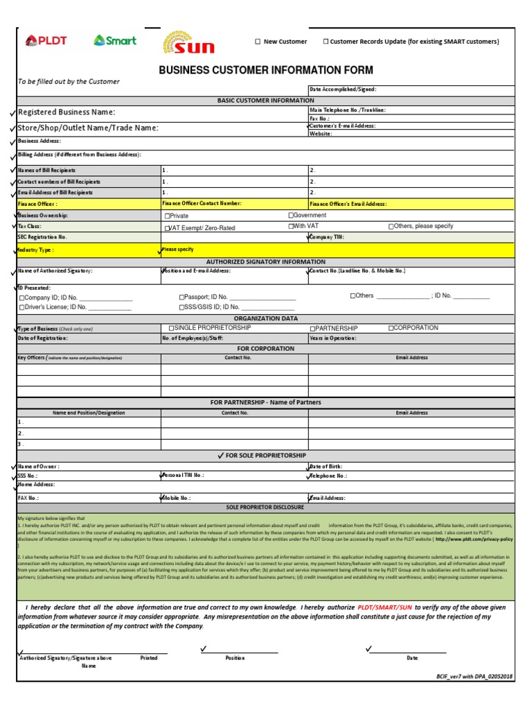 BCIF Version 7 PDF Sole Proprietorship Credit Card