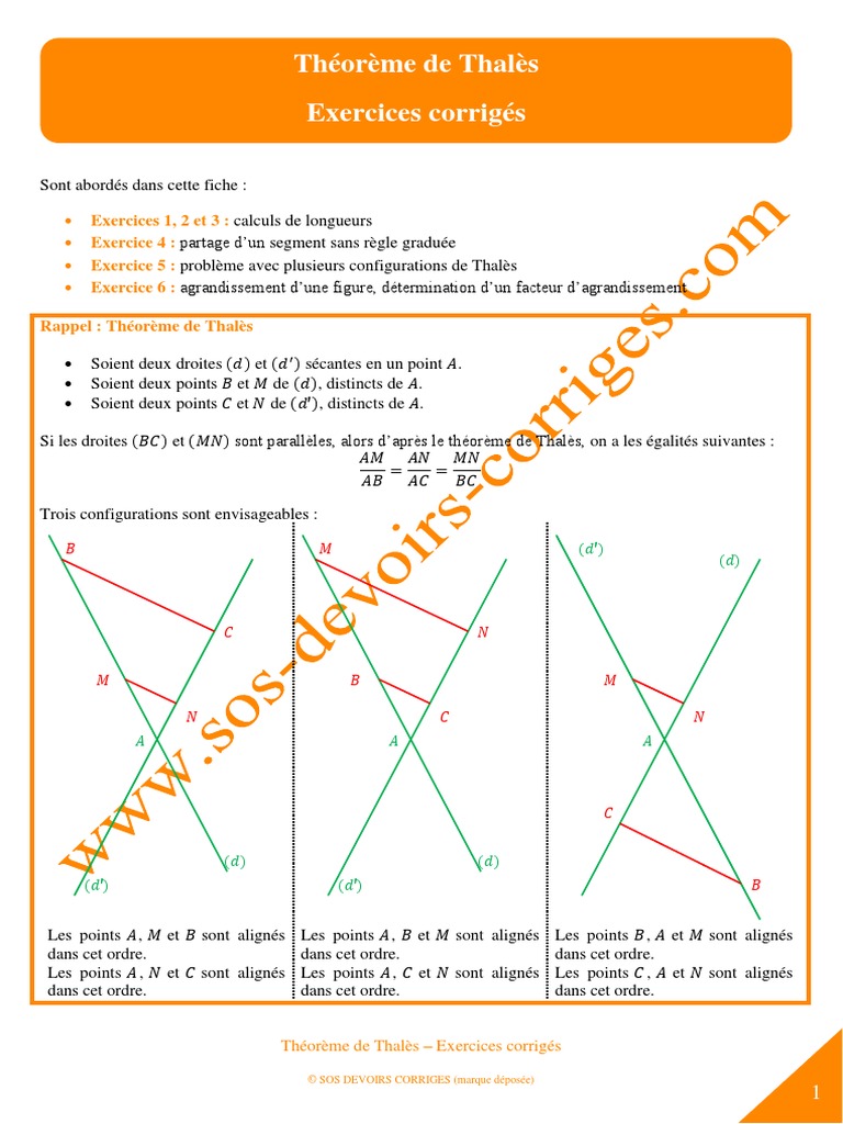 Theoreme De Thales Exercices Corrigés Theoreme de Thales Exercices Corriges | PDF | Triangle | Droite  (mathématiques)