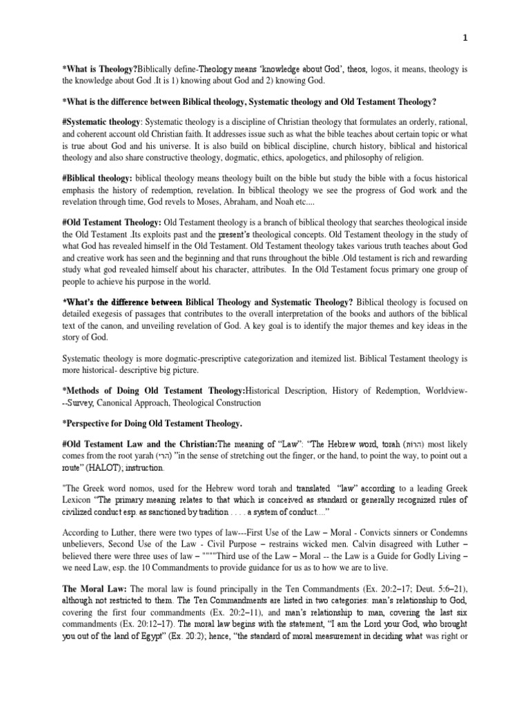 O T Theology Covenant Theology Torah