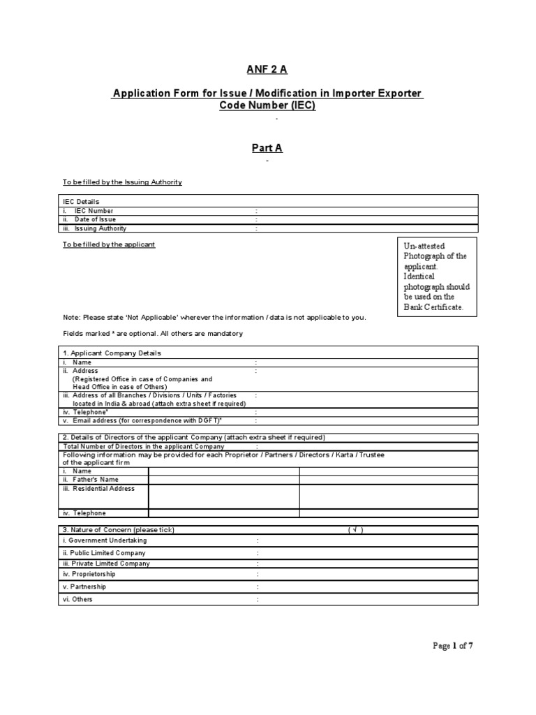 IEC Application Form Modification ANF2A PDF Government Government
