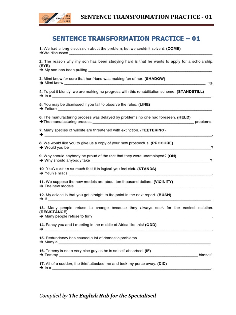 Sentence Transformation Exercises | PDF