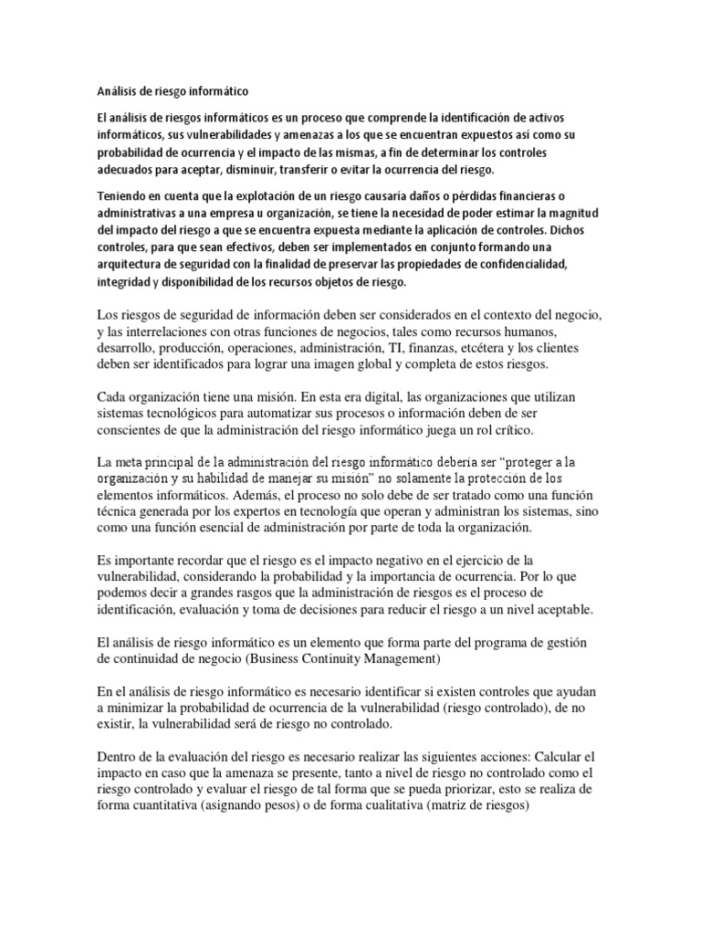 Análisis de Riesgo Informático | PDF | La seguridad informática | Seguridad