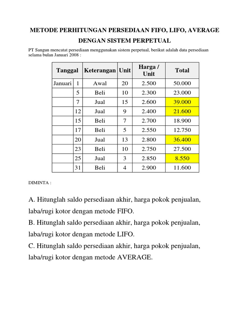 Perhitungan Persediaan Metode FIFO | PDF
