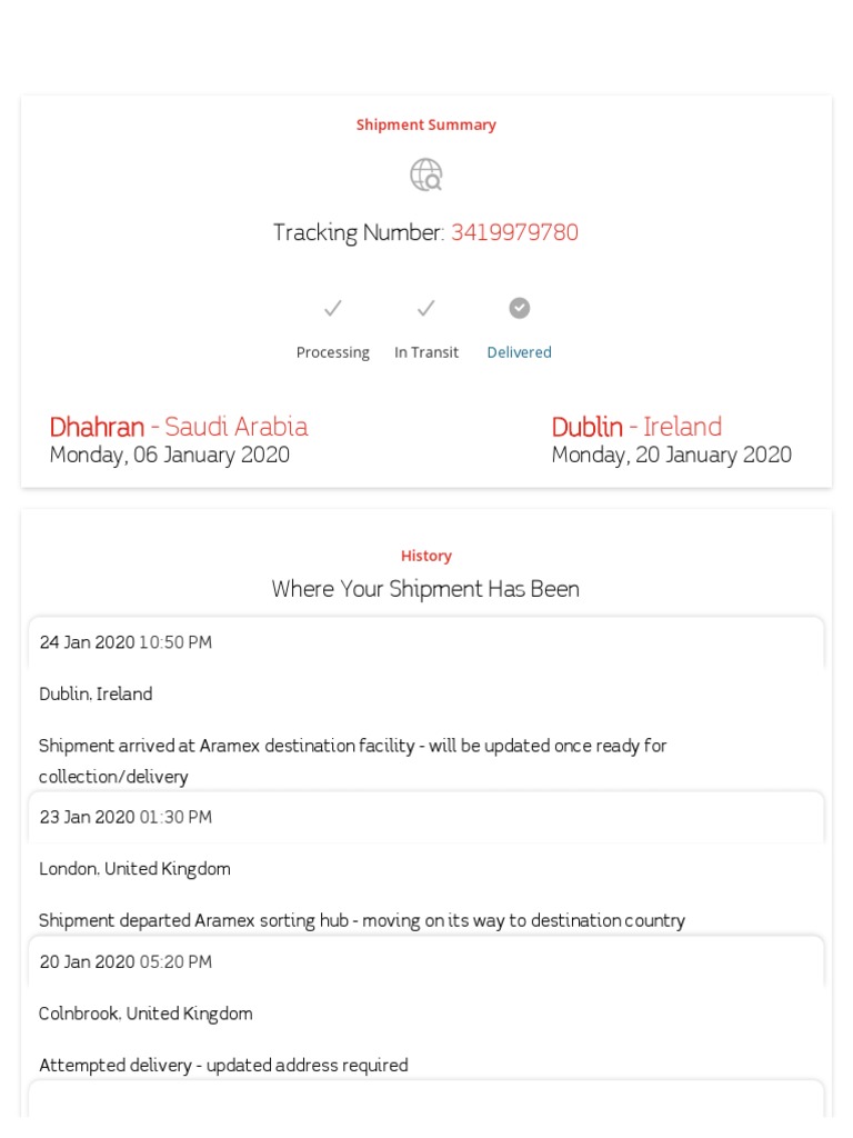 Aramex Shipment Tracking Summary | PDF | Business