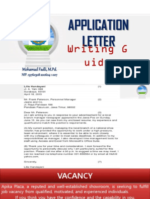 application letter vacancy apika plaza