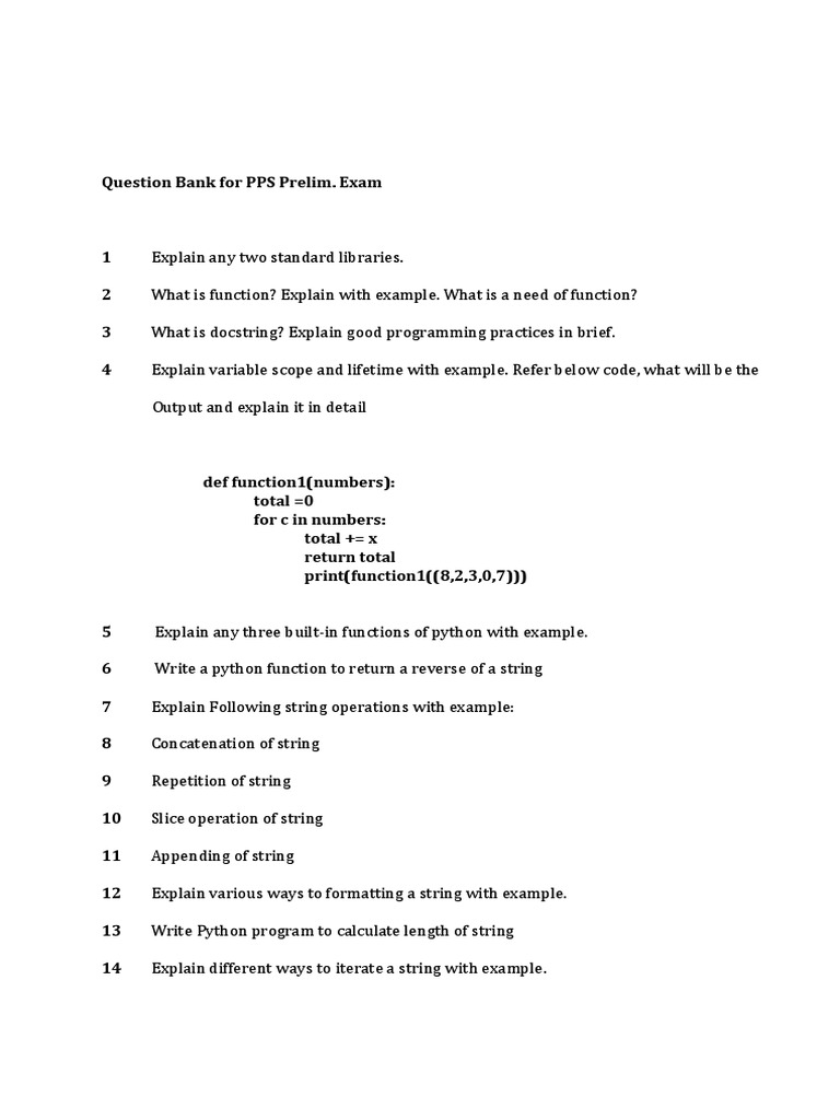 PPS Prelim Exam Question Bank | PDF | String (Computer Science ...