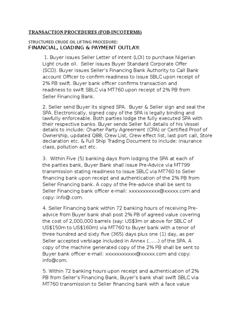 FOB Transaction Procedures for Oil | PDF | Receipt | Financial Transaction
