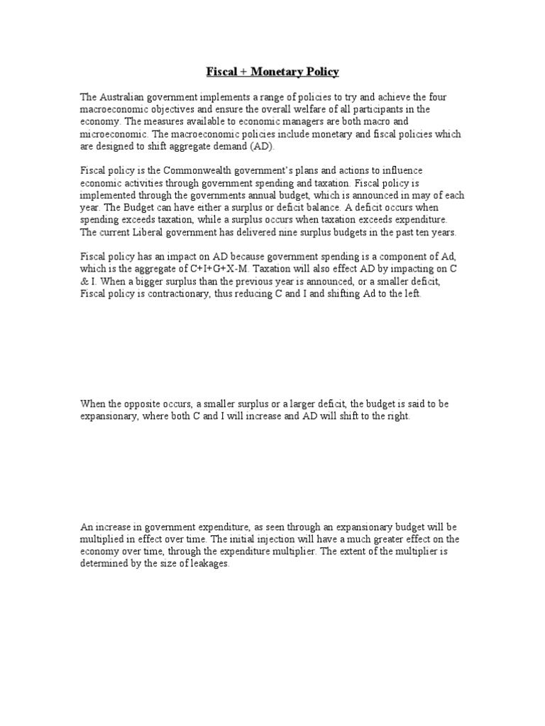 fiscal policy essay