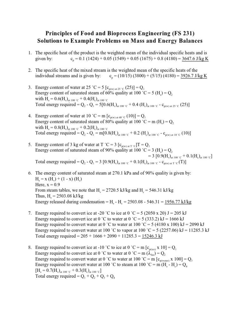 Mass and Energy Balance Solutions | PDF | Enthalpy | Equations