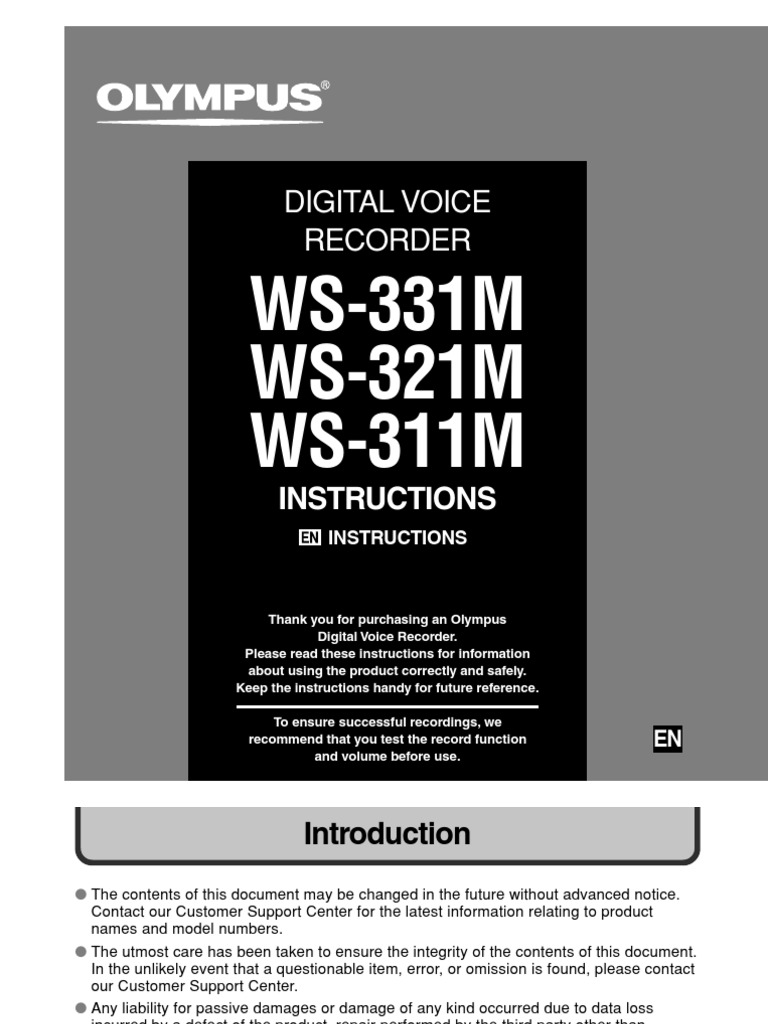 Olympus Digital Voice Recorder WS-311M WS-321M Manual English | Microphone  | Battery (Electricity)