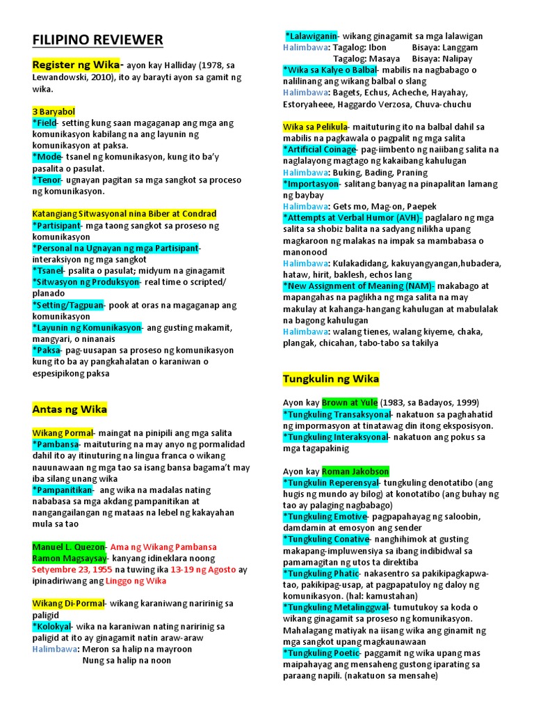 Filipino Reviewer | PDF