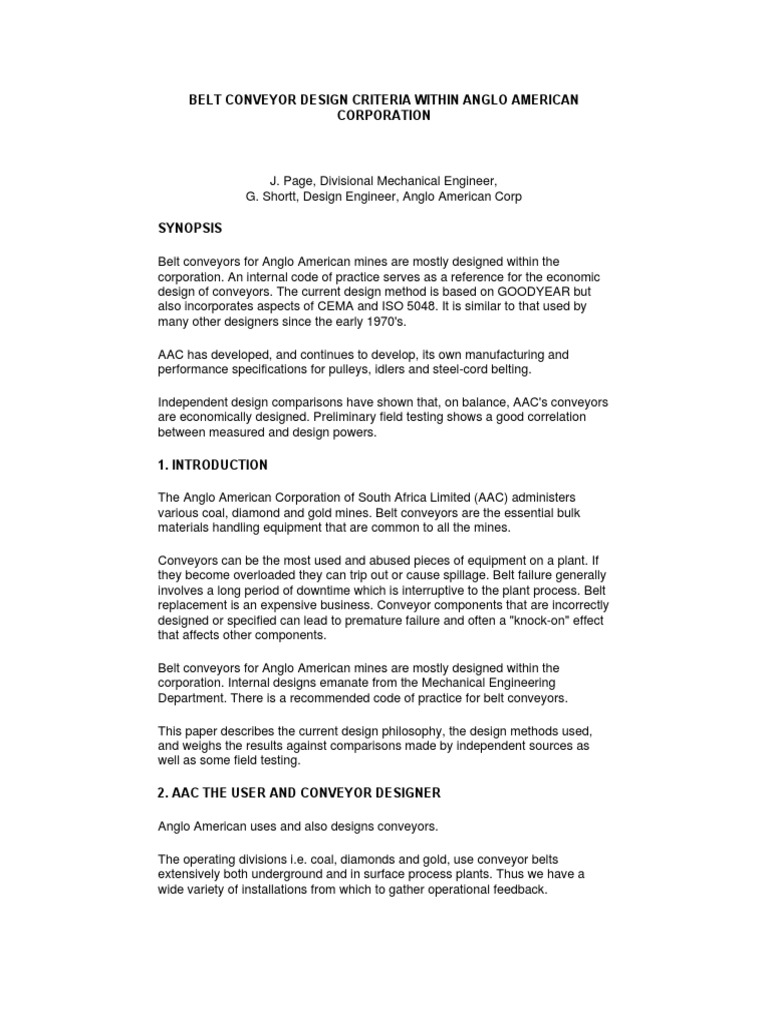 Anglo American Belt Conveyor Design Standards | PDF | Belt (Mechanical ...