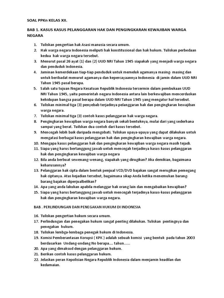 Soal Ppkn Kelas Xii Docx