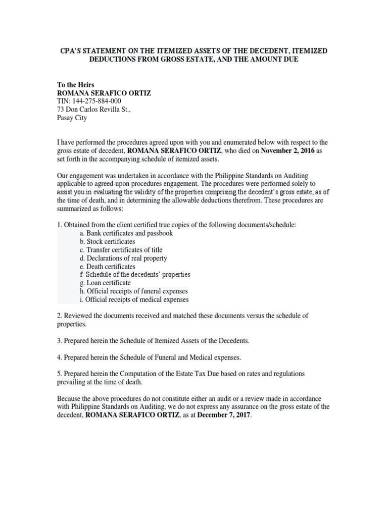 CPA Certificate On Estate Tax (Template) | PDF | Estate Tax In The ...