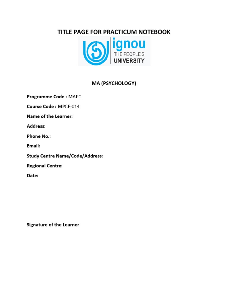 Practicum Notebook Title Page for MAPC | PDF | Art