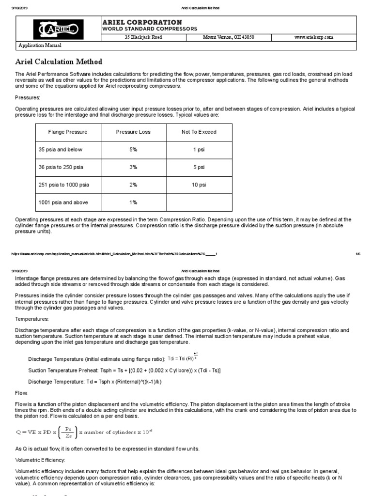 Ariel Calculation Method | PDF | Pressure | Gases