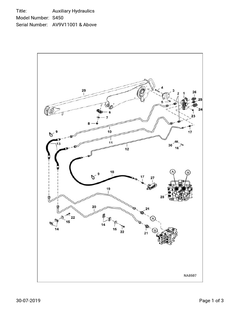 Component List and Specifications for Auxiliary Hydraulic System on
