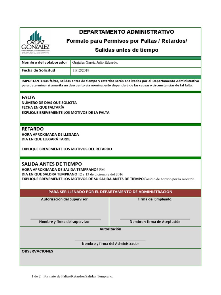 Formato de Solicitud de Retardos y Faltas | PDF