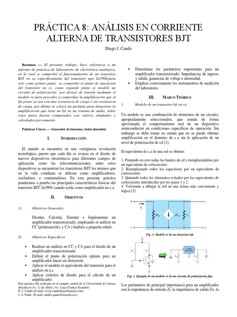 Análisis del funcionamiento de un transistor BJT en corriente alterna