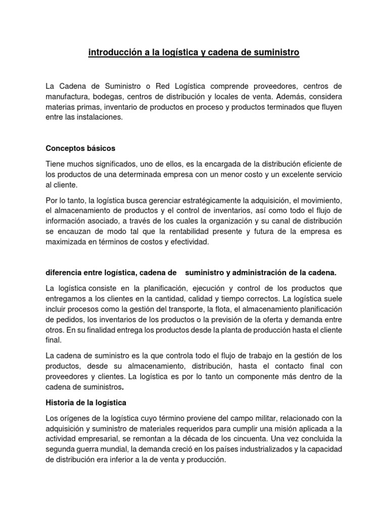 Introducción a Logística y Cadena de Suministro | PDF | Logística ...