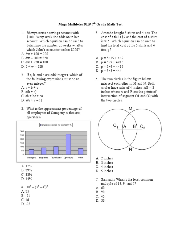P 7th Grade Math Test 1 | PDF | Area | Elementary Mathematics