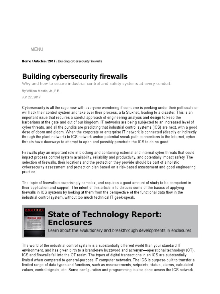 Building Cybersecurity Firewalls Control June 2017 | PDF | Firewall ...