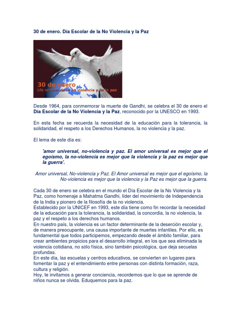 Día Escolar de la No Violencia y Paz | PDF | Mahatma Gandhi | Violencia